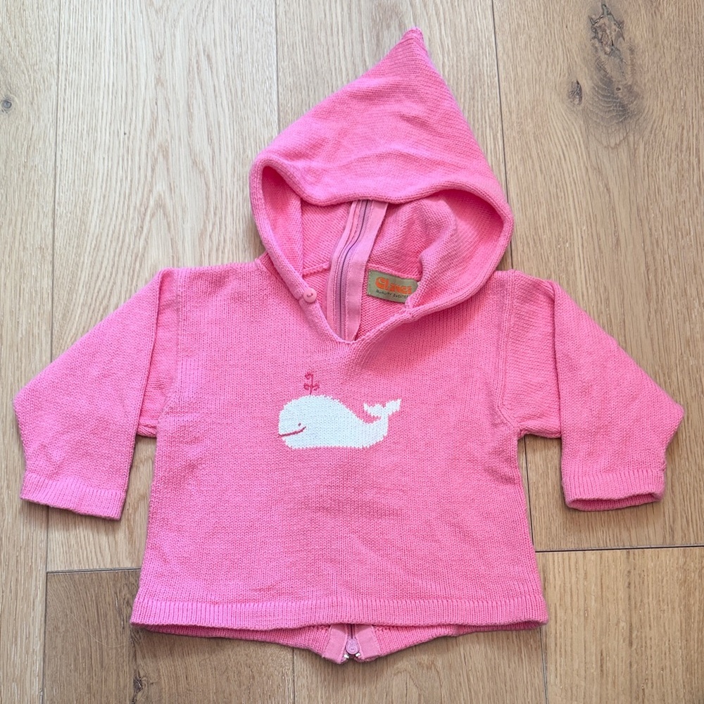 Cozy Claver Pink Whale Hoodie with Zipper Back